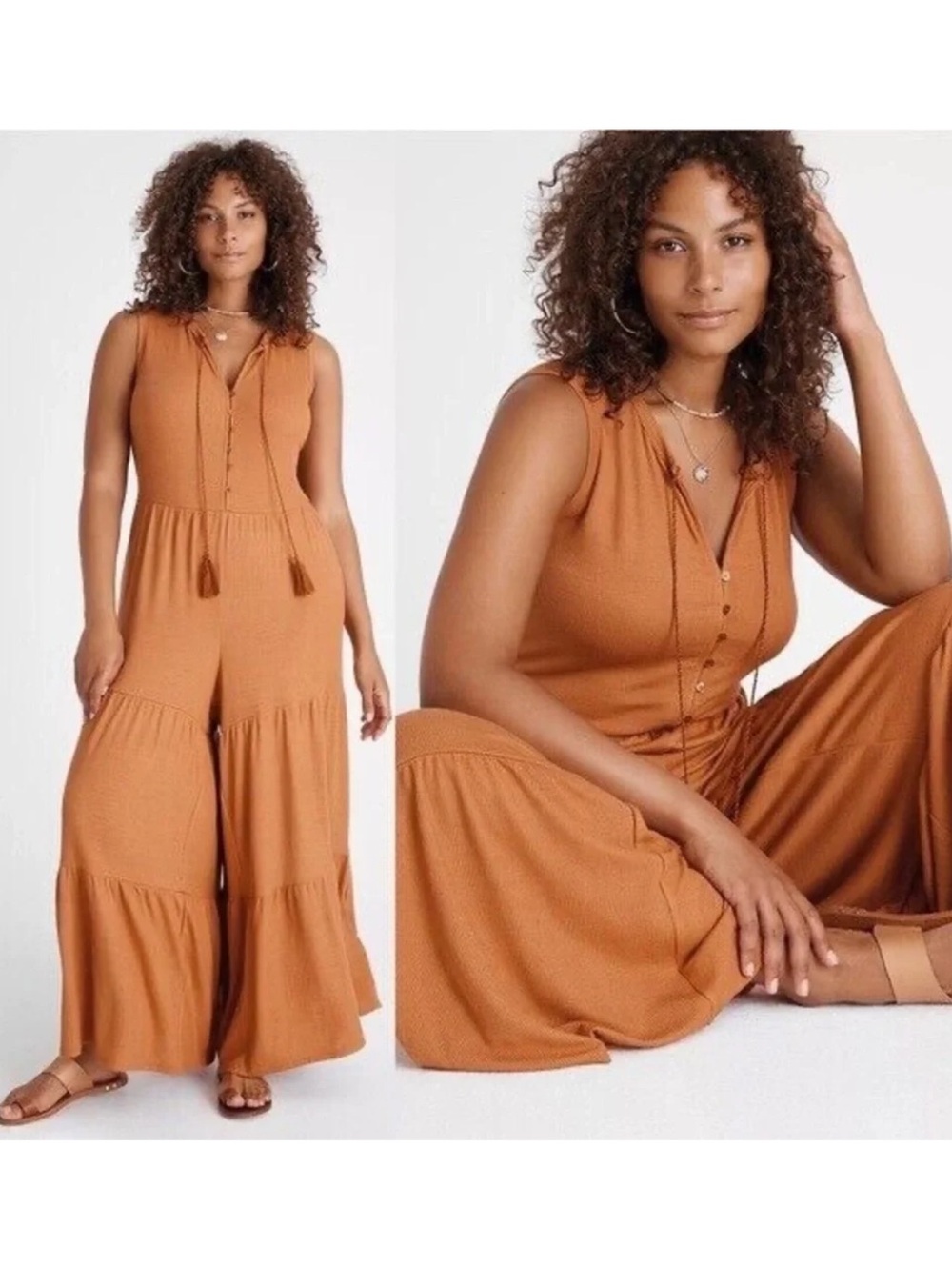 ANTHROPOLOGIE Saturday Sunday Marina Burnt Orange Wide Leg Jumpsuit